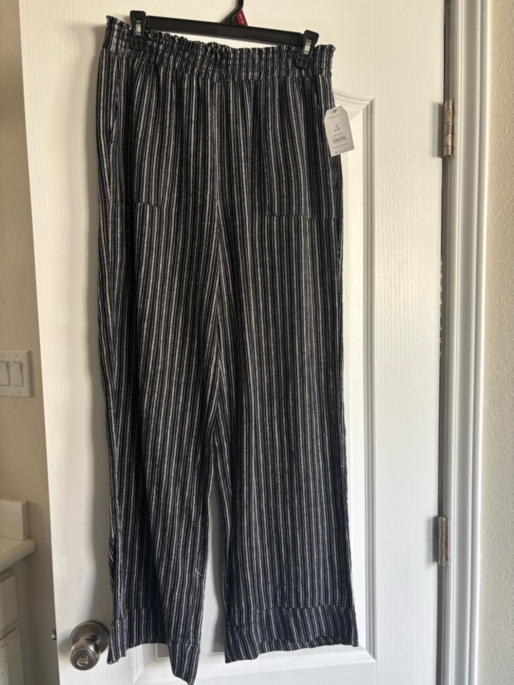 Striped Elastic Waist Wide Leg Pants - Black & White